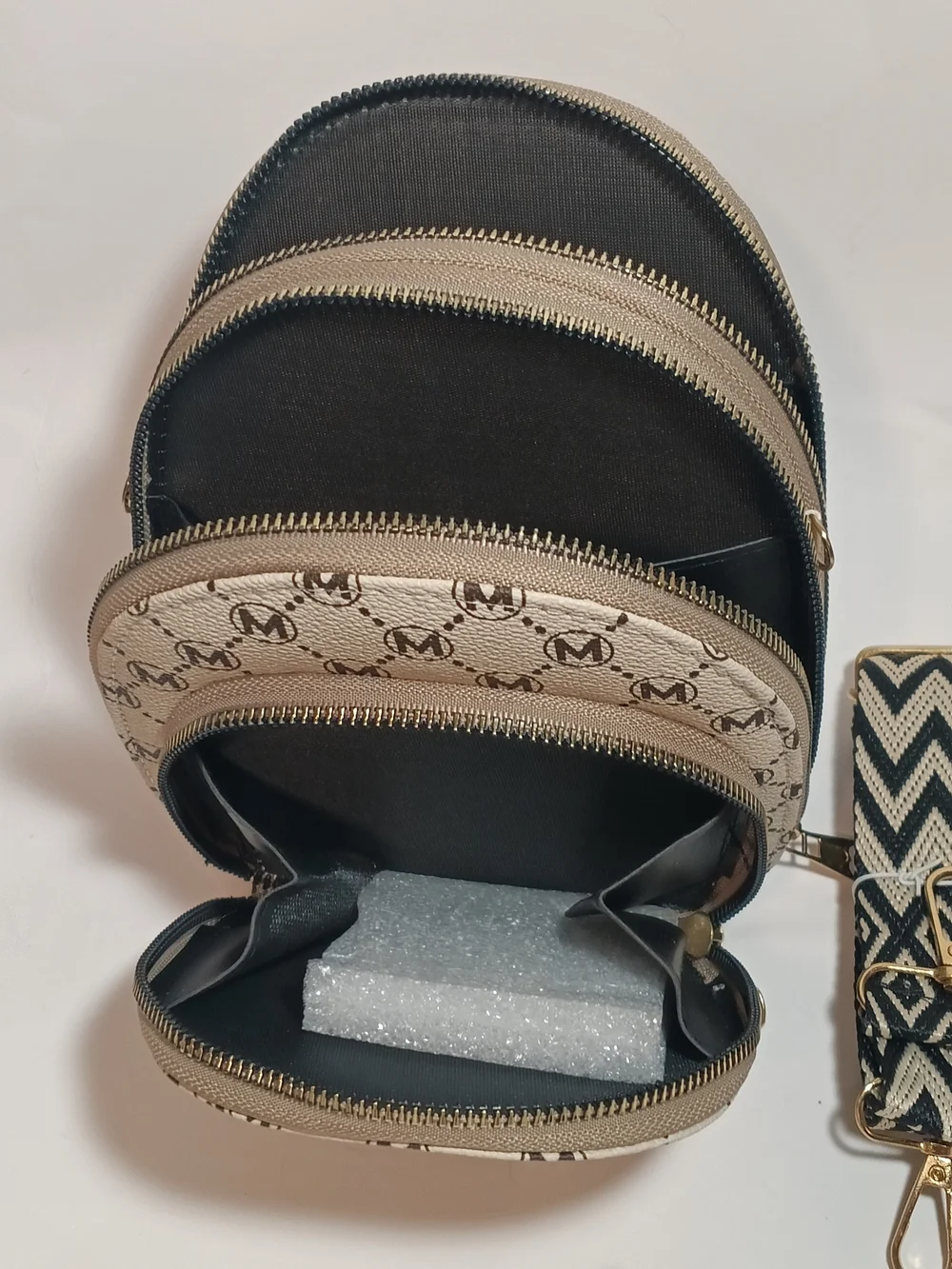 Mini Cream and Black Logo-Pattern Crossbody Bag, Essential Bags Brand New